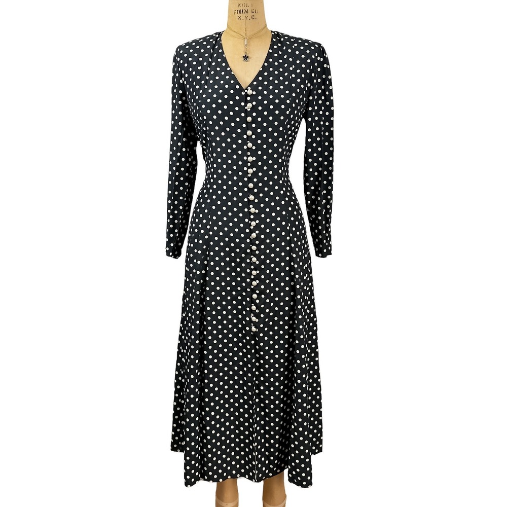90s Rockability Polka Dot Maxi Dress Corset Lace-Up Gothic Cottagecore M